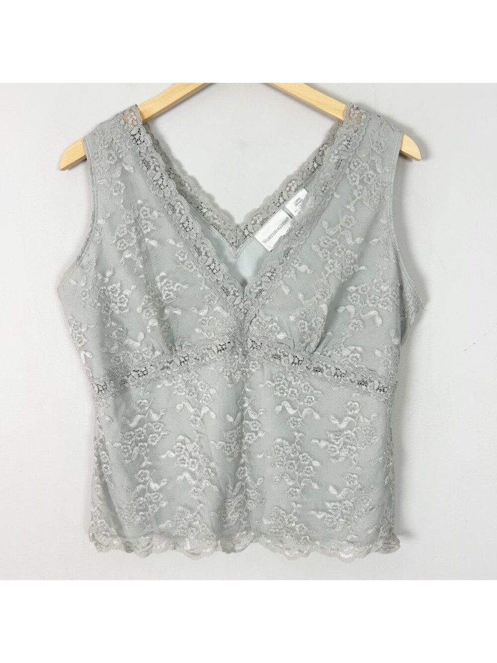 Women's Y2K Babydoll Floral Lace Overlay Tank Top Gray Boho Fairy Size Large
